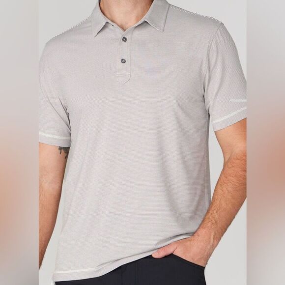 Linksoul brrr Performance Micro stripe Polo Large Beige NWT - Picture 1 of 7